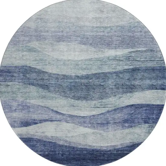 8' Blue And Sky Blue Abstract Washable Round Rug With UV Protection Photo 3