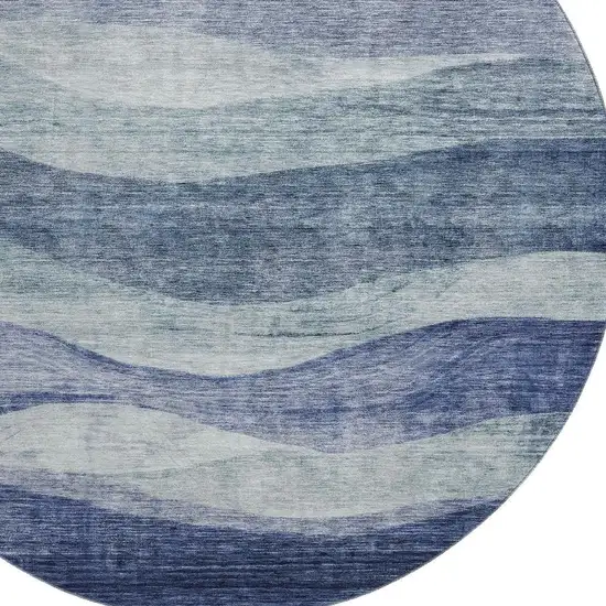 8' Blue And Sky Blue Abstract Washable Round Rug With UV Protection Photo 2