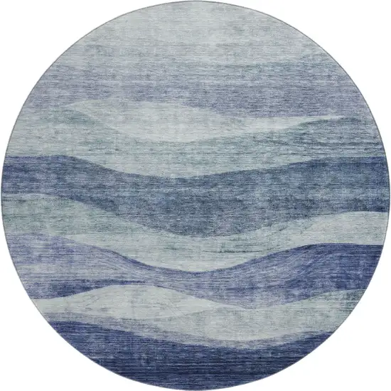 8' Blue And Sky Blue Abstract Washable Round Rug With UV Protection Photo 1