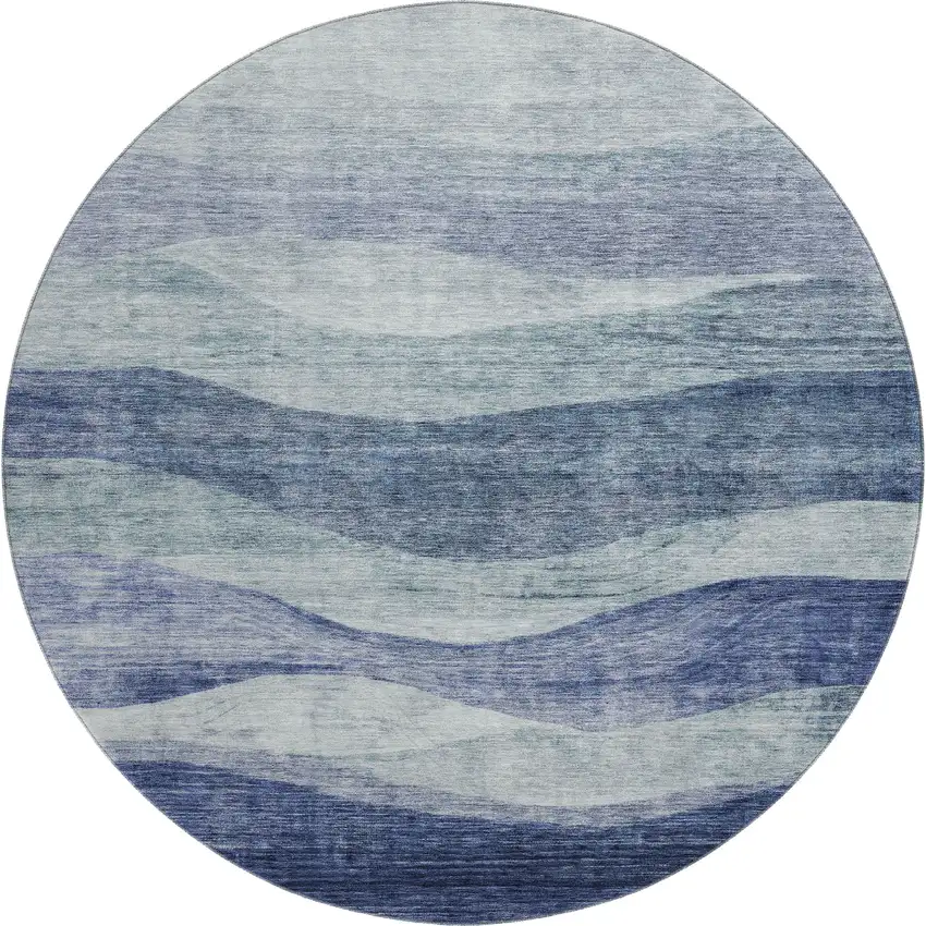 8' Blue And Sky Blue Abstract Washable Round Rug With UV Protection Photo 1