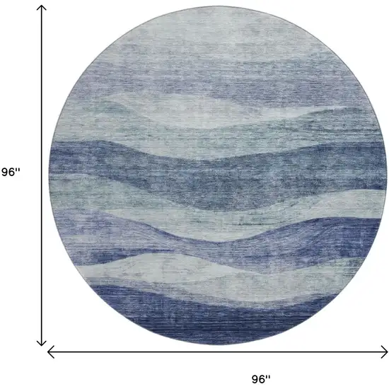 8' Blue And Sky Blue Abstract Washable Round Rug With UV Protection Photo 9