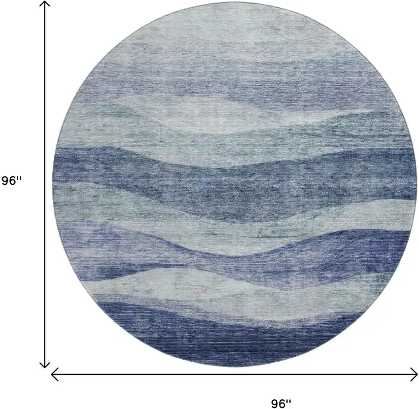 8' Blue And Sky Blue Abstract Washable Round Rug With UV Protection Photo 9