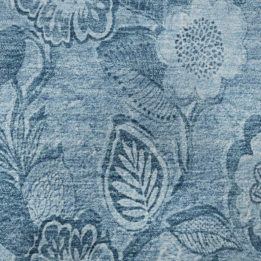 8' Blue And Sky Blue Floral Washable Round Rug With UV Protection Photo 9