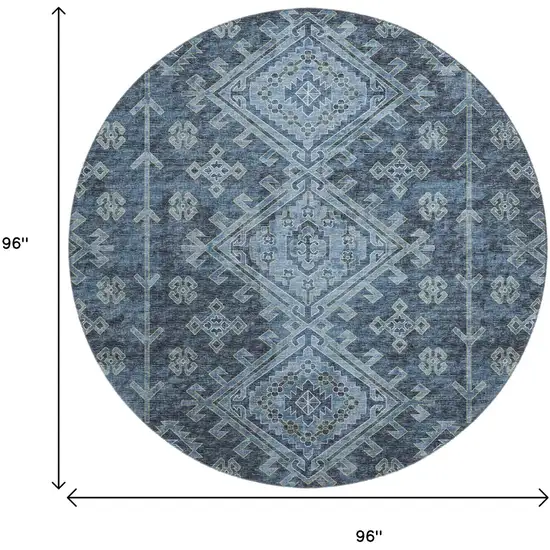 8' Blue And Sky Blue Geometric Washable Round Rug With UV Protection Photo 3