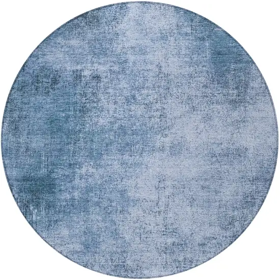 8' Blue And Sky Blue Round Abstract Washable Indoor Outdoor Area Rug Photo 3