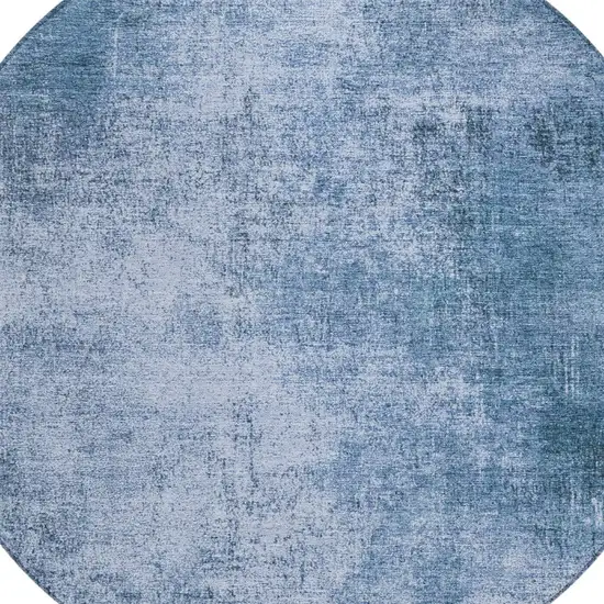 8' Blue And Sky Blue Round Abstract Washable Indoor Outdoor Area Rug Photo 7