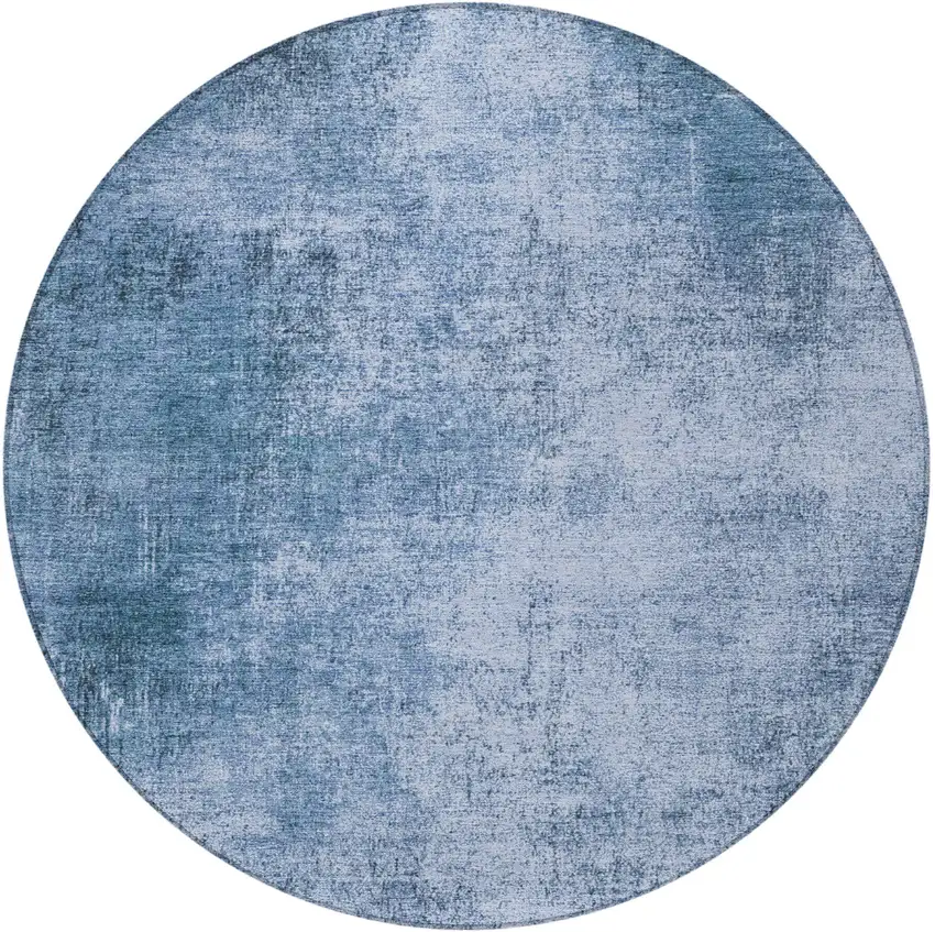 8' Blue And Sky Blue Round Abstract Washable Indoor Outdoor Area Rug Photo 4