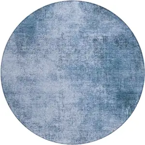 Photo of 8' Blue And Sky Blue Round Abstract Washable Indoor Outdoor Area Rug