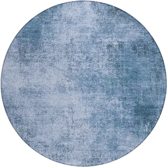 8' Blue And Sky Blue Round Abstract Washable Indoor Outdoor Area Rug Photo 1