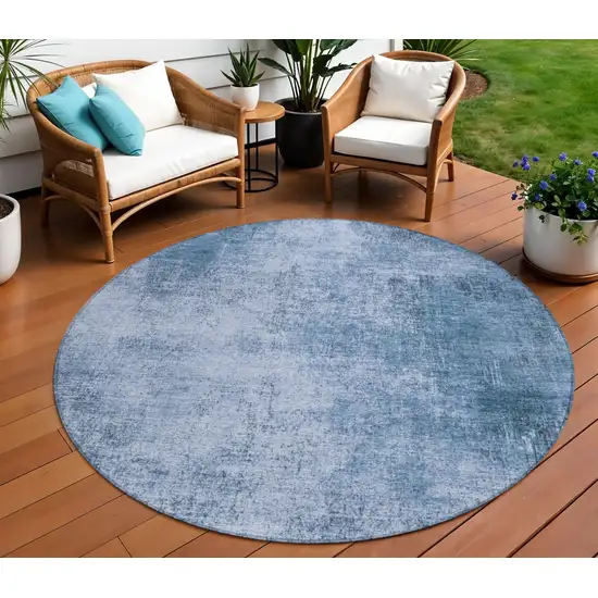 8' Blue And Sky Blue Round Abstract Washable Indoor Outdoor Area Rug Photo 2