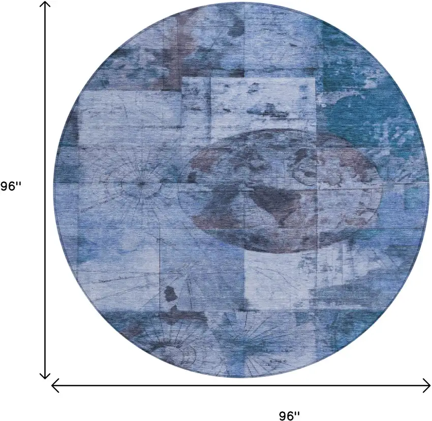 8' Blue And Sky Blue Round Abstract Washable Indoor Outdoor Area Rug Photo 9