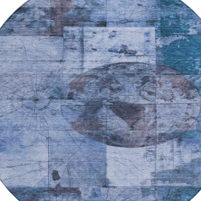 8' Blue And Sky Blue Round Abstract Washable Indoor Outdoor Area Rug Photo 8