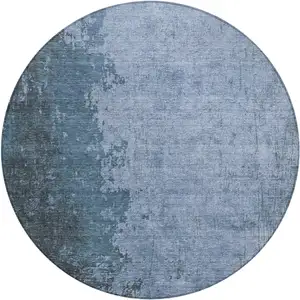 Photo of 8' Blue And Sky Blue Round Abstract Washable Indoor Outdoor Area Rug