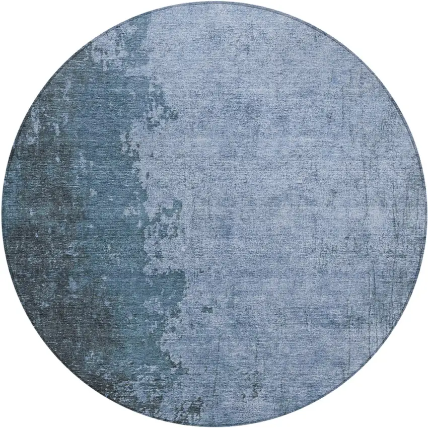 8' Blue And Sky Blue Round Abstract Washable Indoor Outdoor Area Rug Photo 1
