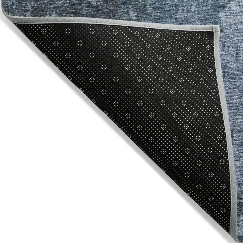 8' Blue And Sky Blue Round Abstract Washable Indoor Outdoor Area Rug Photo 9