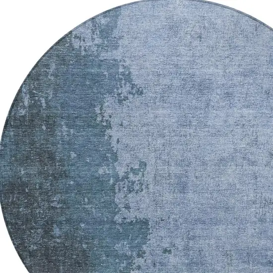 8' Blue And Sky Blue Round Abstract Washable Indoor Outdoor Area Rug Photo 4