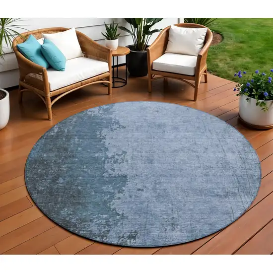 8' Blue And Sky Blue Round Abstract Washable Indoor Outdoor Area Rug Photo 2