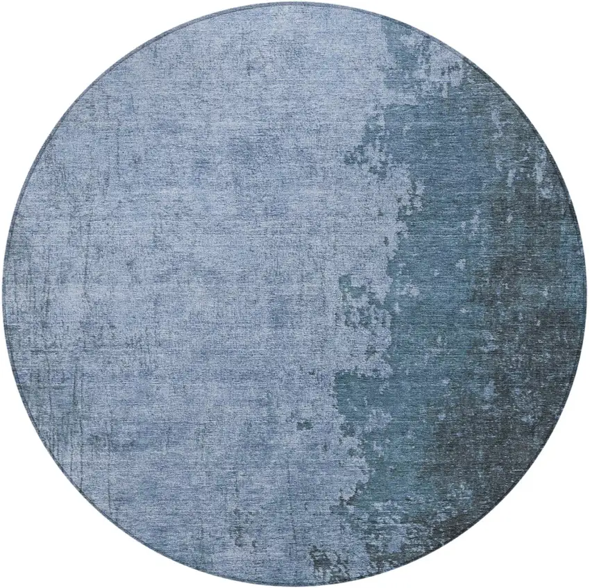 8' Blue And Sky Blue Round Abstract Washable Indoor Outdoor Area Rug Photo 3