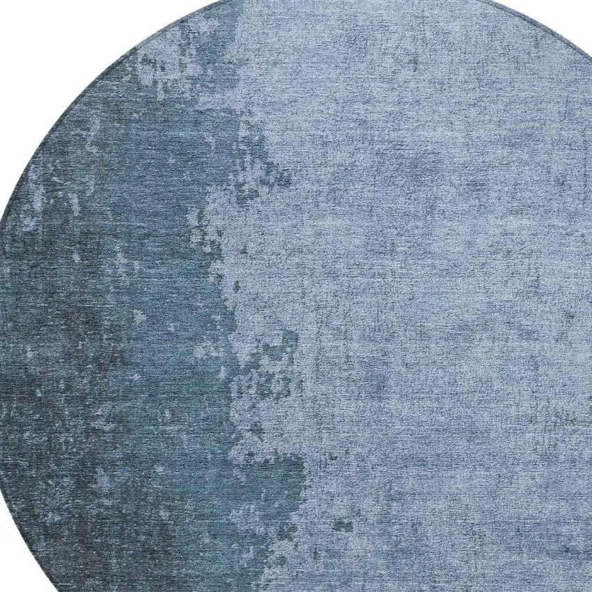 8' Blue And Sky Blue Round Abstract Washable Indoor Outdoor Area Rug Photo 8