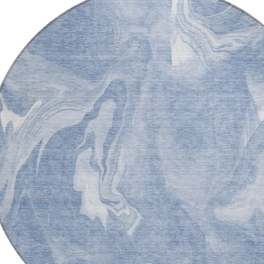 8' Blue And Sky Blue Round Abstract Washable Indoor Outdoor Area Rug Photo 4