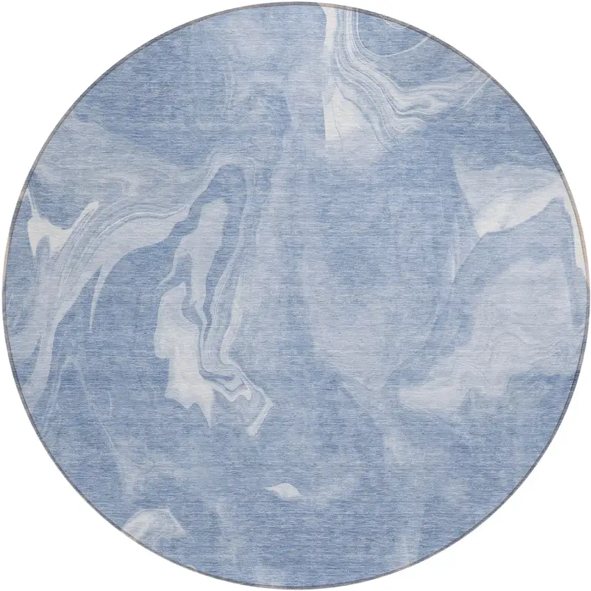 8' Blue And Sky Blue Round Abstract Washable Indoor Outdoor Area Rug Photo 2