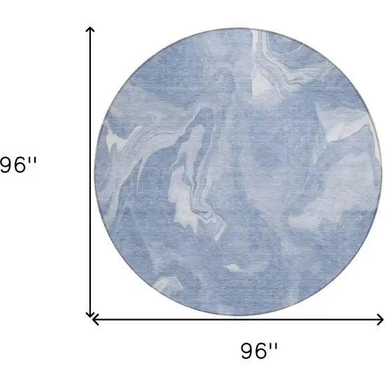 8' Blue And Sky Blue Round Abstract Washable Indoor Outdoor Area Rug Photo 3