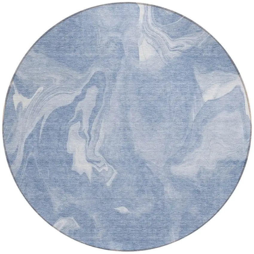 8' Blue And Sky Blue Round Abstract Washable Indoor Outdoor Area Rug Photo 5