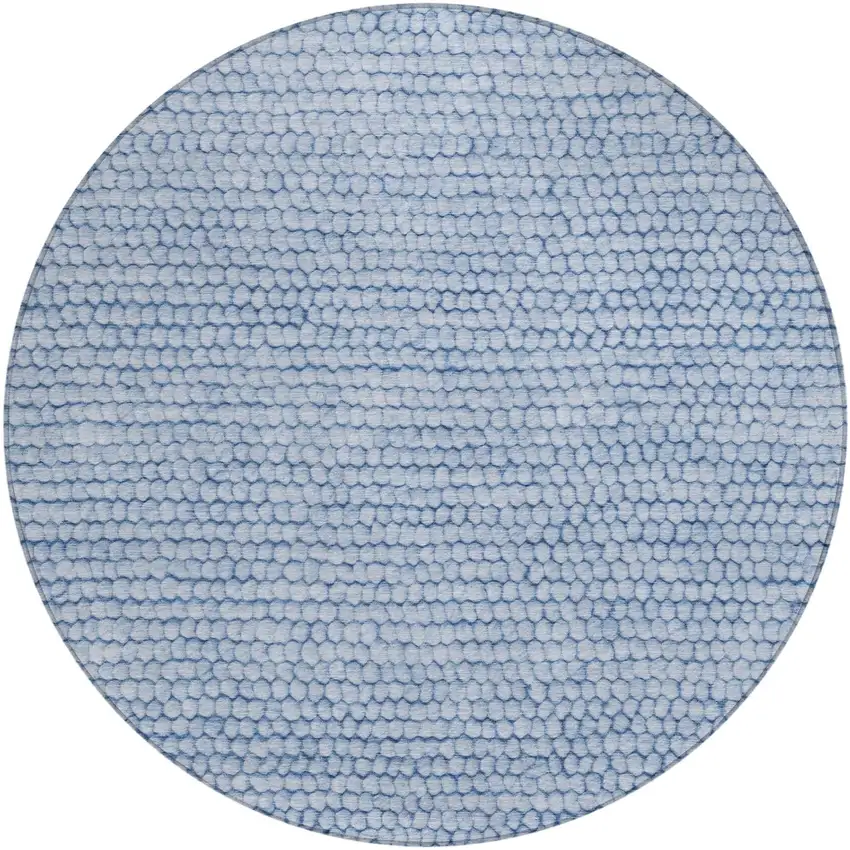 8' Blue And Sky Blue Round Striped Washable Indoor Outdoor Area Rug Photo 2