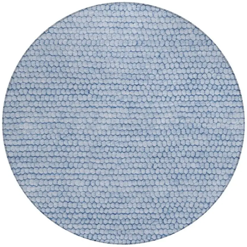 8' Blue And Sky Blue Round Striped Washable Indoor Outdoor Area Rug Photo 4