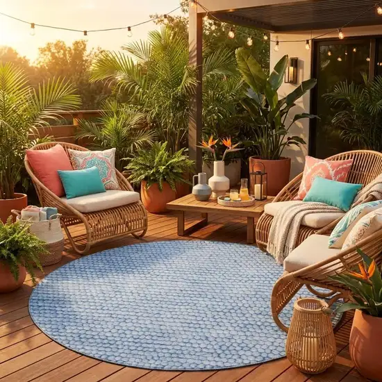 8' Blue And Sky Blue Round Striped Washable Indoor Outdoor Area Rug Photo 1