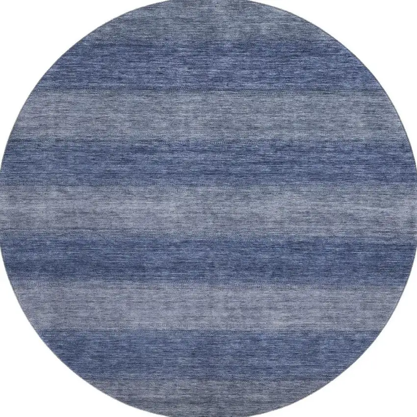 8' Blue And Sky Blue Striped Washable Round Rug With UV Protection Photo 2