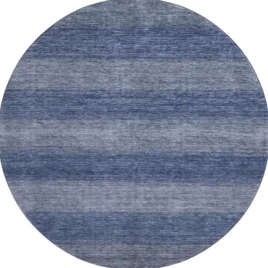 8' Blue And Sky Blue Striped Washable Round Rug With UV Protection Photo 2
