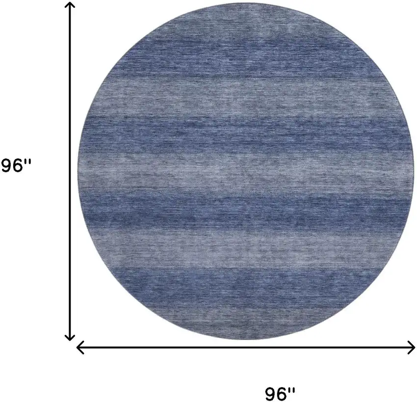8' Blue And Sky Blue Striped Washable Round Rug With UV Protection Photo 9