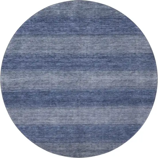 8' Blue And Sky Blue Striped Washable Round Rug With UV Protection Photo 3