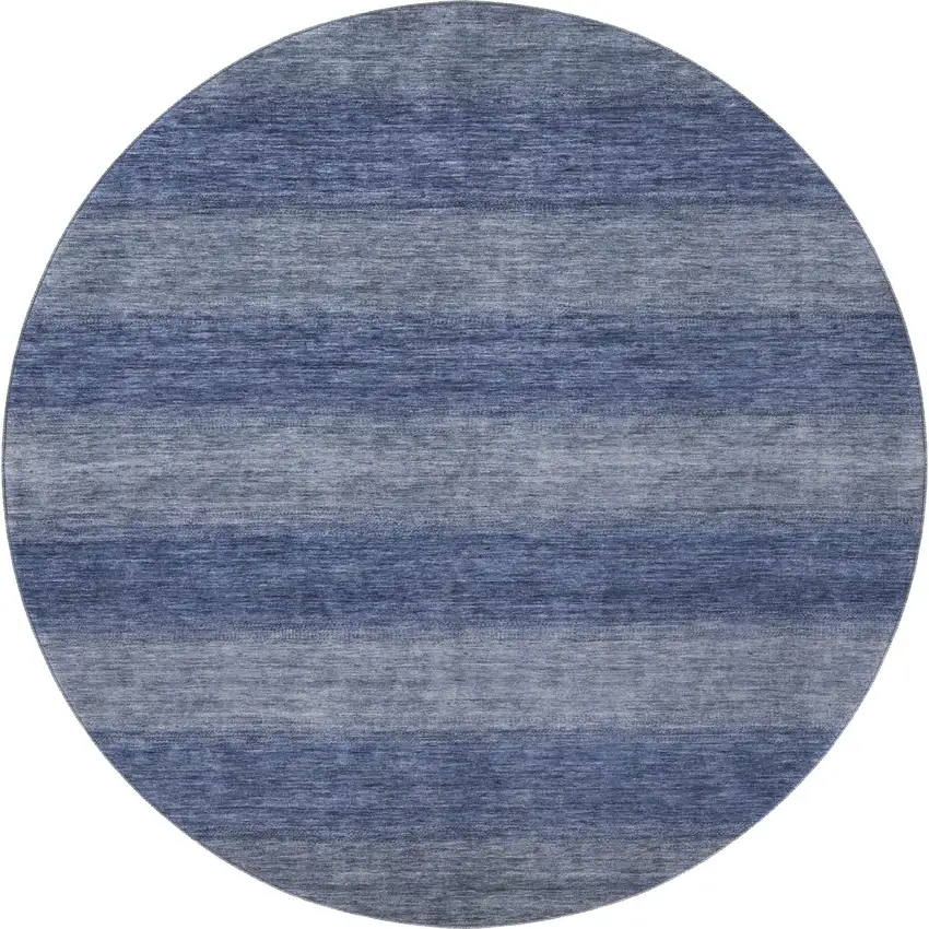 8' Blue And Sky Blue Striped Washable Round Rug With UV Protection Photo 3