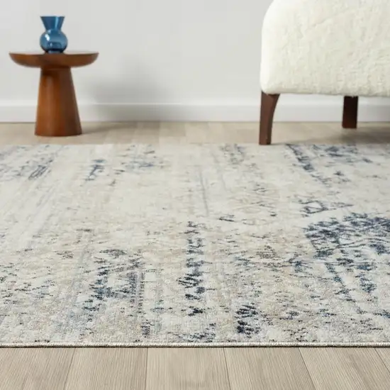 8' Blue And Sky Blue Tribal Distressed Washable Runner Rug Photo 5