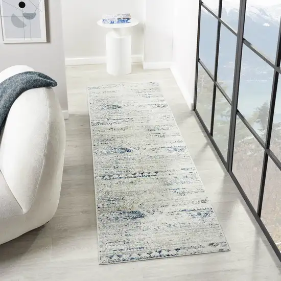 8' Blue And Sky Blue Tribal Distressed Washable Runner Rug Photo 4