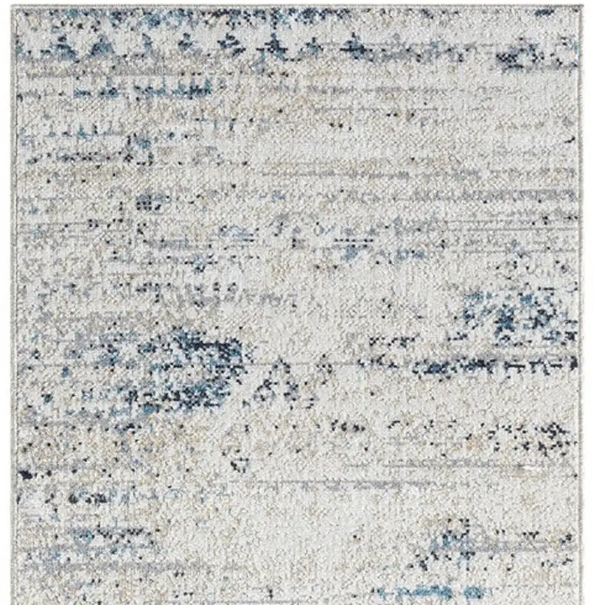 8' Blue And Sky Blue Tribal Distressed Washable Runner Rug Photo 3