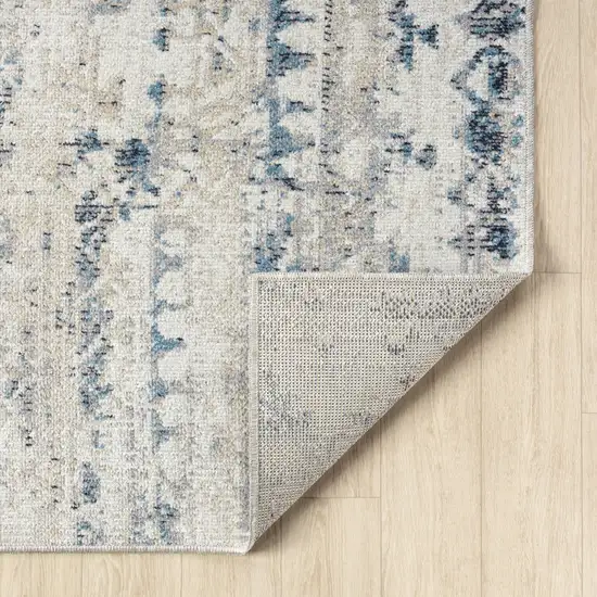 8' Blue And Sky Blue Tribal Distressed Washable Runner Rug Photo 9