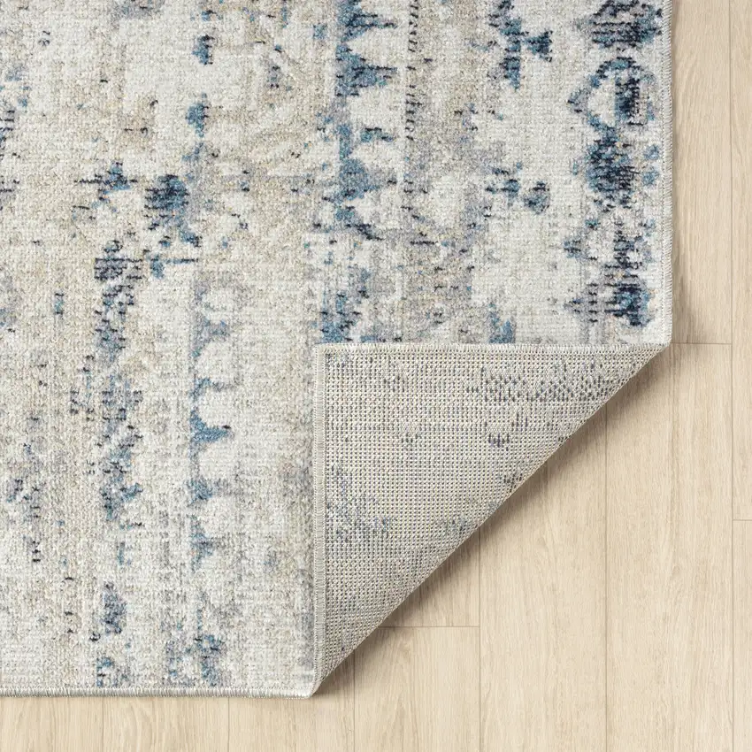 8' Blue And Sky Blue Tribal Distressed Washable Runner Rug Photo 9