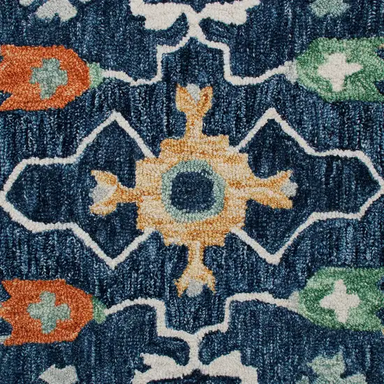 7' Blue And Sky Blue Wool Floral Hand Tufted Runner Rug Photo 9