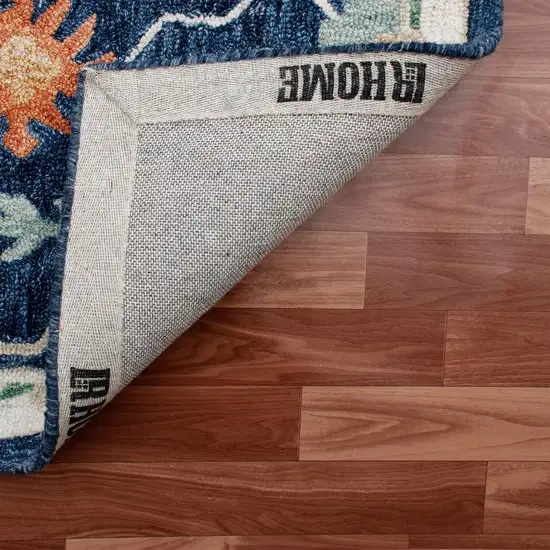 7' Blue And Sky Blue Wool Floral Hand Tufted Runner Rug Photo 8