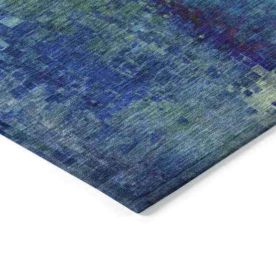 8' Blue And Tan Round Abstract Washable Indoor Outdoor Area Rug Photo 7