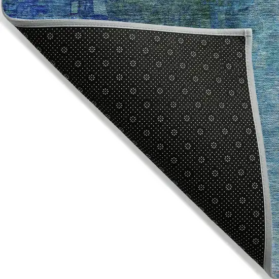 8' Blue And Tan Round Abstract Washable Indoor Outdoor Area Rug Photo 6