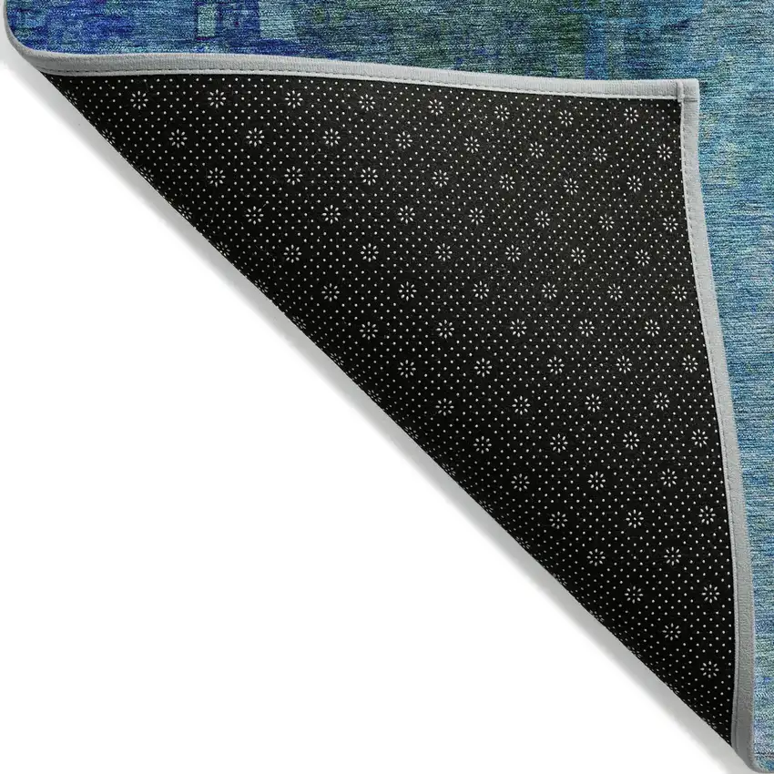 8' Blue And Tan Round Abstract Washable Indoor Outdoor Area Rug Photo 6