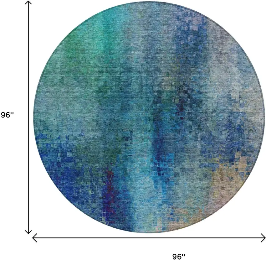 8' Blue And Tan Round Abstract Washable Indoor Outdoor Area Rug Photo 3