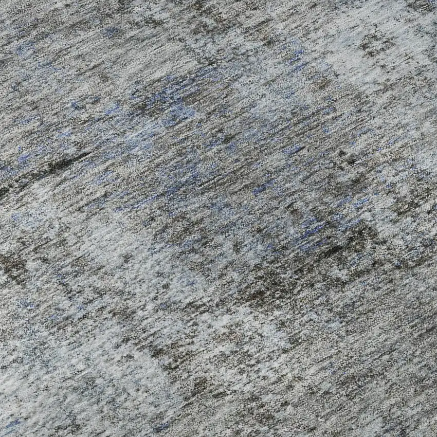 8' Blue And Taupe Abstract Washable Round Rug With UV Protection Photo 7