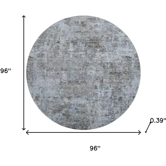 8' Blue And Taupe Abstract Washable Round Rug With UV Protection Photo 8