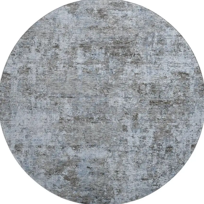 8' Blue And Taupe Abstract Washable Round Rug With UV Protection Photo 4