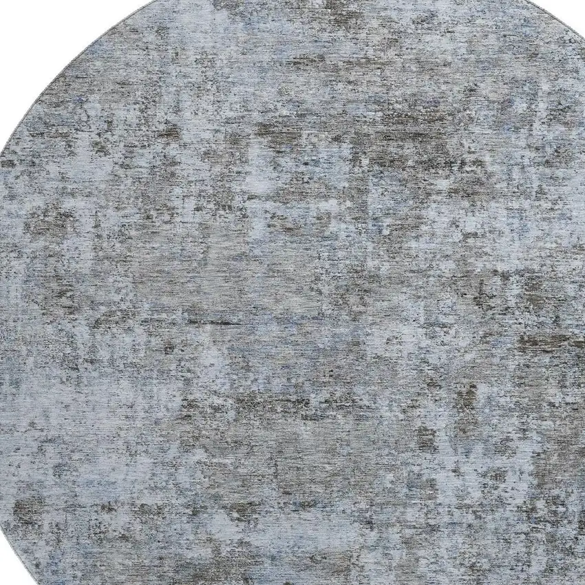 8' Blue And Taupe Abstract Washable Round Rug With UV Protection Photo 3